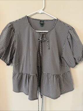 wild fable Black & White Gingham Tie-Front Peplum Blouse